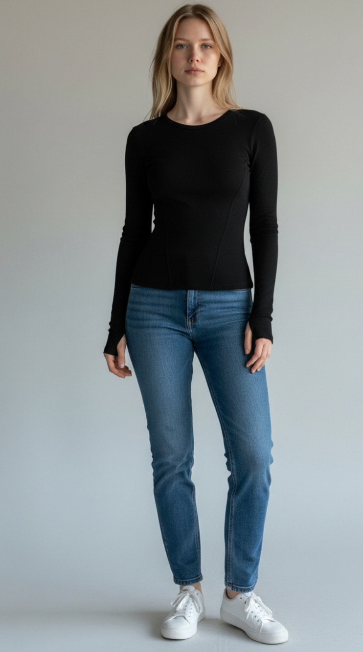 TA3 Black Shapey Crew Neck Top Open Back Long Sleeve Size XS NWT